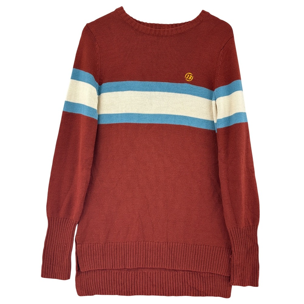 BURTON Retro Striped Wool Blend Roll Cuff Crewneck Knit Sweater Mens M Orange